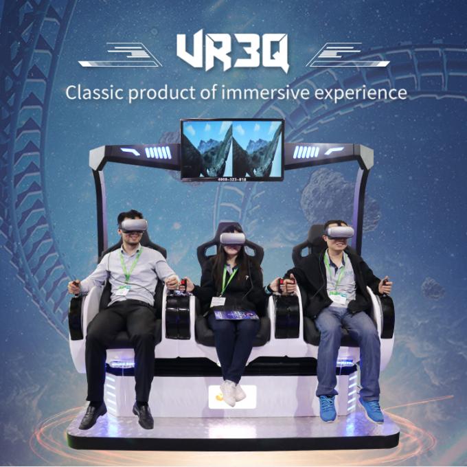 Fiberglas 9D VR Oyun Makinesi Jetonlu Çekim Simülatörü Realidad Sanal Üç Koltuk 12D Sinema 0