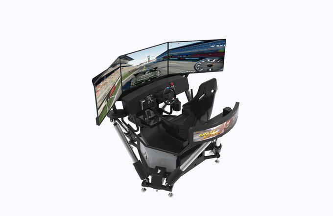 Fiberglas 9D Simülatörü, Dinamik VR Yarış Simülatörü Oyun Makinesi 6 Dof 3 Ekranlı Araba Sürüş Simülatörü 0