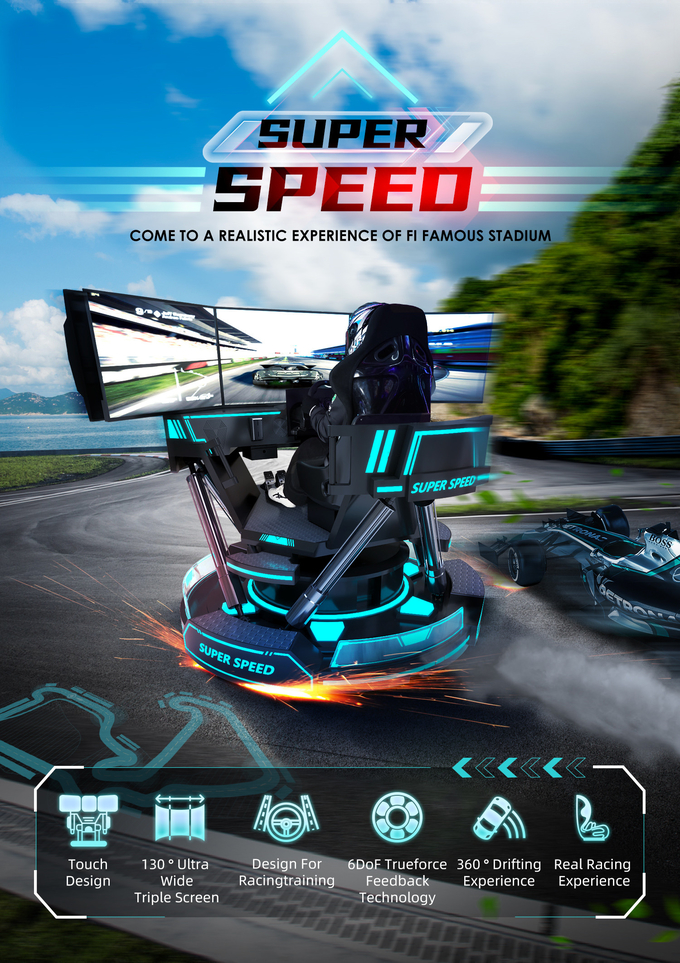 Vr 3 Ekranlı Araba Yarışı Sanal Gerçeklik Simülatörü 6-Dof Siyah Araba Yarışı Oyun Makinesi 5d Araba Sürüşü Mağaza için arcade 0