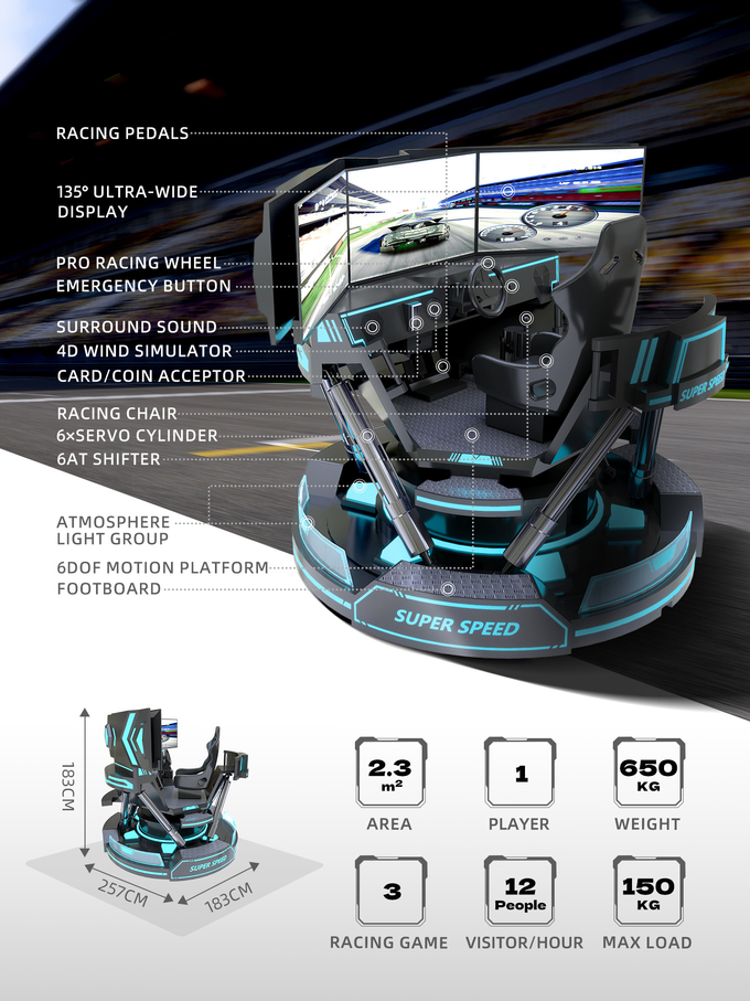 Vr 3 Ekranlı Araba Yarışı Sanal Gerçeklik Simülatörü 6-Dof Siyah Araba Yarışı Oyun Makinesi 5d Araba Sürüşü Mağaza için arcade 1