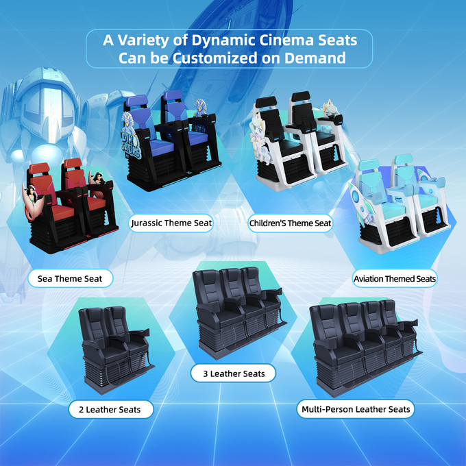 VR Sinema Sistemi Tedarikçileri Motion Cinema Sandalye Ekipmanı 4d 5d 7d 9d 6d Multi Seats ile Tiyatro 5