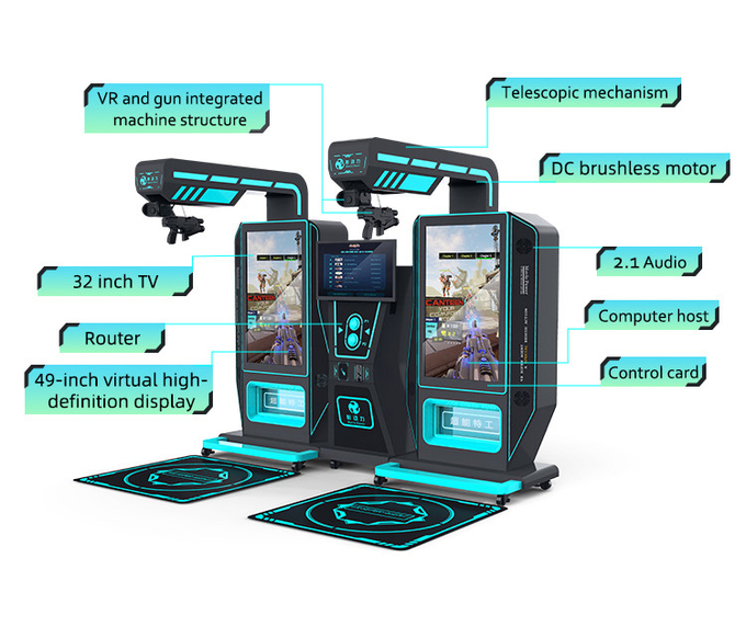 Sanal Gerçeklik Kapalı 9d Vr Arcade Atış Oyunu Makini kat Vr Super 2 oyuncu silah simülatörü Alışveriş merkezi için 1