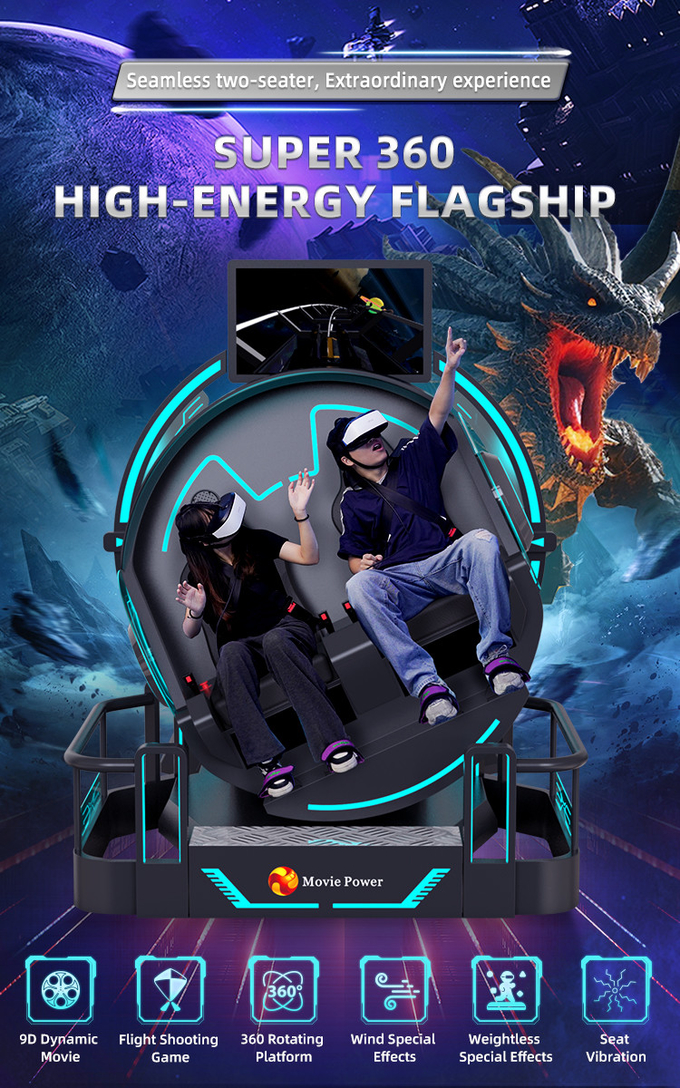 VR 360 2 Koltuk 9d Roller Coaster VR Makineleri 360 Dönüm Vr Sinema 360 Derece Uçan Sandalyeler Simülatörü 0