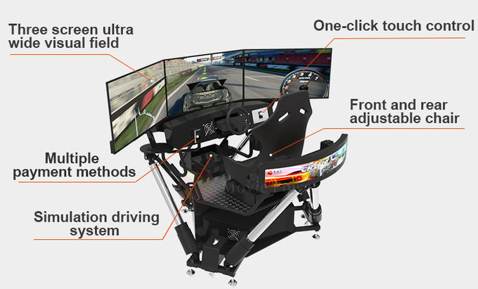 6 DOF Yarış Arabaları Arcade Dinamik Hareket Sürüş Ekipmanı 3 Ekran Sürüş Simülatörü 3