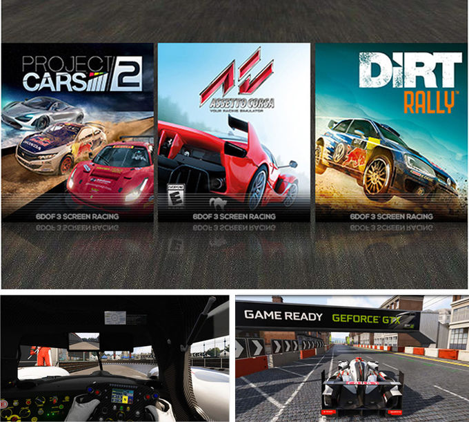 6 DOF Yarış Arabaları Arcade Dinamik Hareket Sürüş Ekipmanı 3 Ekran Sürüş Simülatörü 2
