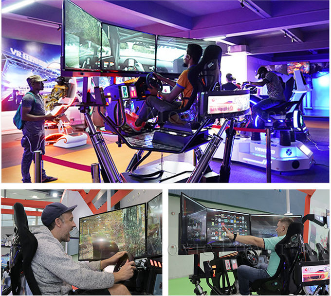 6 DOF Yarış Arabaları Arcade Dinamik Hareket Sürüş Ekipmanı 3 Ekran Sürüş Simülatörü 1