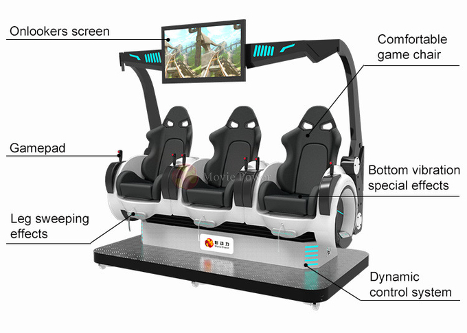 Fiberglas 9D VR Oyun Makinesi Jetonlu Çekim Simülatörü Realidad Sanal Üç Koltuk 12D Sinema 1